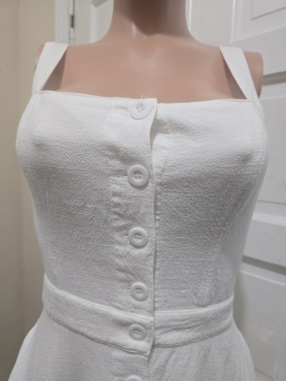 Lulu's White Button-Front Square Neck Mini Dress - Picture 6 of 9